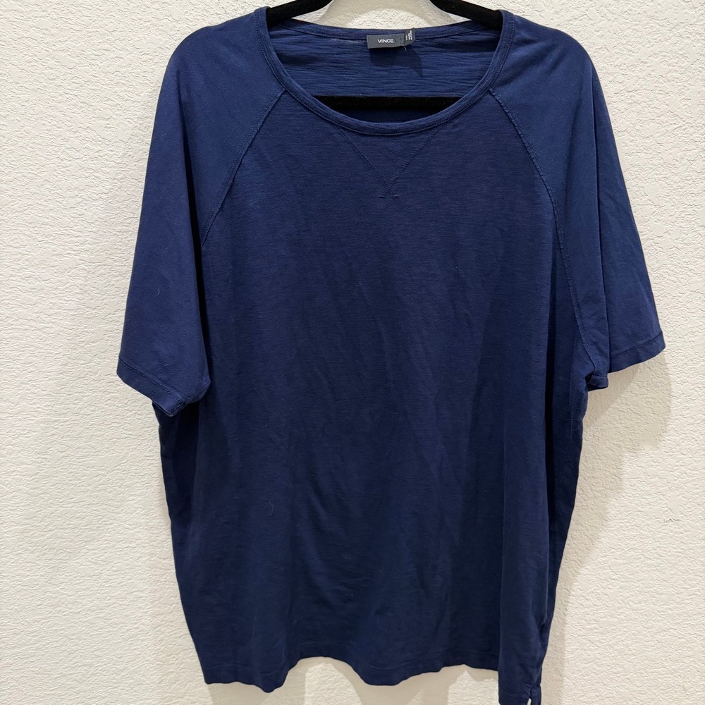 Vince Mens XXL Navy Blue Slub Cotton Raglan V-Stitch Short Sleeve T-Shirt